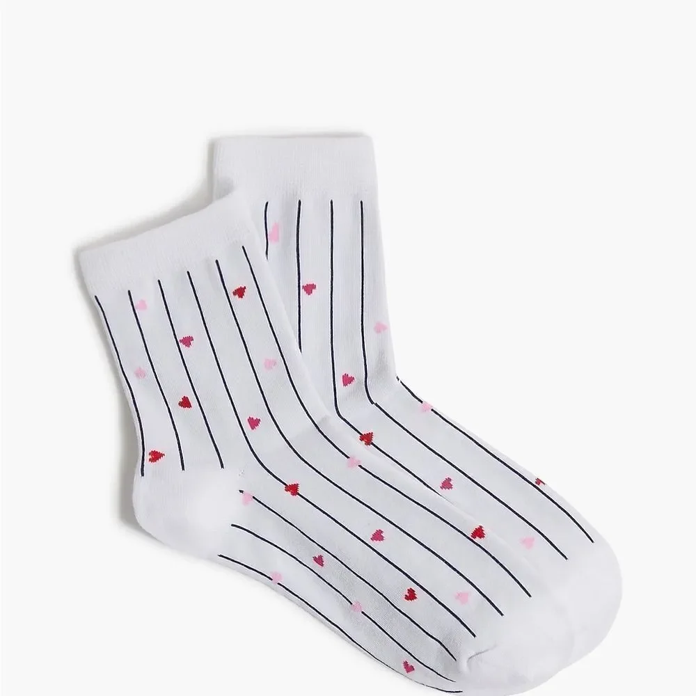 J. Crew White Socks with Red and Pink Heart Pattern